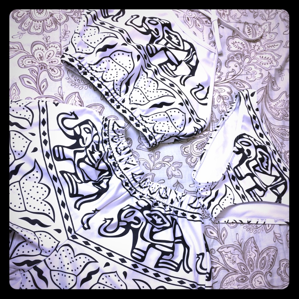 Black&White elephant printed bikini